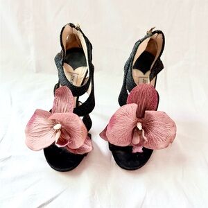 Jimmy Choo sandals heels shoes orchid flower size 5 US 35 Y2K Carrie Bradshaw